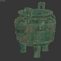 Ancient Bronze Landscape Sculpture With Intricate Carvings Three Legs And Decorative Handles
