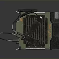 Futuristic Tactical Weapon Featuring Green Metallic Body Attached Cables And Orange Logos