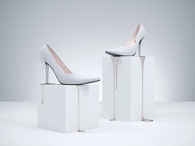 White High Heels Showcased On White Pedestals With Dripping Design Details 3d model