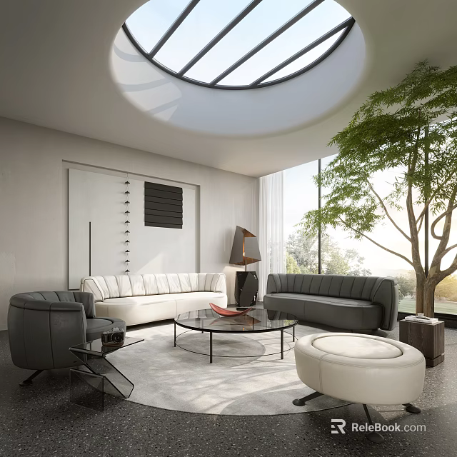 Modern Living Room Sofa and Coffee Table Set With Armchair Ottoman and Floor Lamp 3d model 