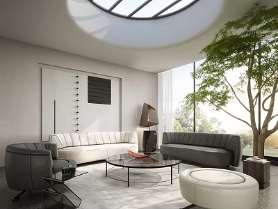 Modern Living Room Sofa and Coffee Table Set With Armchair Ottoman and Floor Lamp 3d model