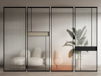 Modern partition glass partition porch partition gradient glass multi-person sofa green plant potted plant 3d model