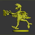 Red Fantasy Creature Character 3D Model With Green Eyes And Orange Claws On Blue Base
