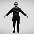 Man in Black Uniform Wearing Headphones With Badges Red Armband And Crossbody Bag Arms Outstretched