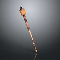 Carved Wooden Staff With Decorative Top And Polished Brown Beige Surface