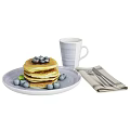 Delicious Blueberry Pancakes with Fresh Blueberries Coffee Cup Fork and Knife on Napkin
