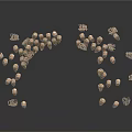 Brown Small Balls And Shell Like Decorations Scattered In Air On White Background