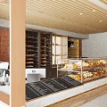 Modern Dessert Shop Interior With Glass Display Cases And Wooden Ceiling Lighting