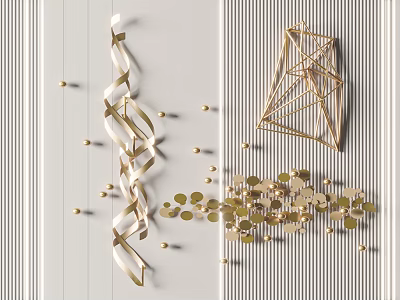 Modern Luxury Gold Wall Decor Featuring Spiral Geometric and Circular Elements 3d model