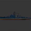 Detailed Blue Warship with Red Hull Turrets Mast and Deck Design Features