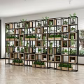 Modern Indoor Green Plant Display With Multi Tier Black Metal Wooden Shelf Unit