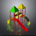Colorful Playground Structure With Green Yellow Roofs Red Slides And Ladders