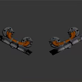 Two Industrial Metal Mechanical Devices With Silver Body Yellow Parts And Brown Details