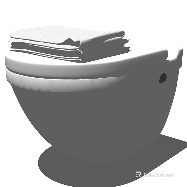 Clean White Toilet In Bathroom With Neatly Folded Towels On Lid 3d model 