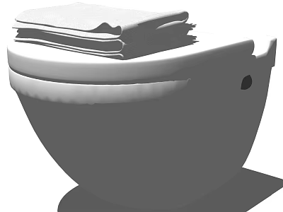 Clean White Toilet In Bathroom With Neatly Folded Towels On Lid 3d model