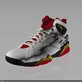 High Top White Sports Shoes With Red Yellow Black Accents And Logo Design