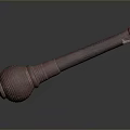 Wooden Household Item With Round Head Long Handle And Textured Surface