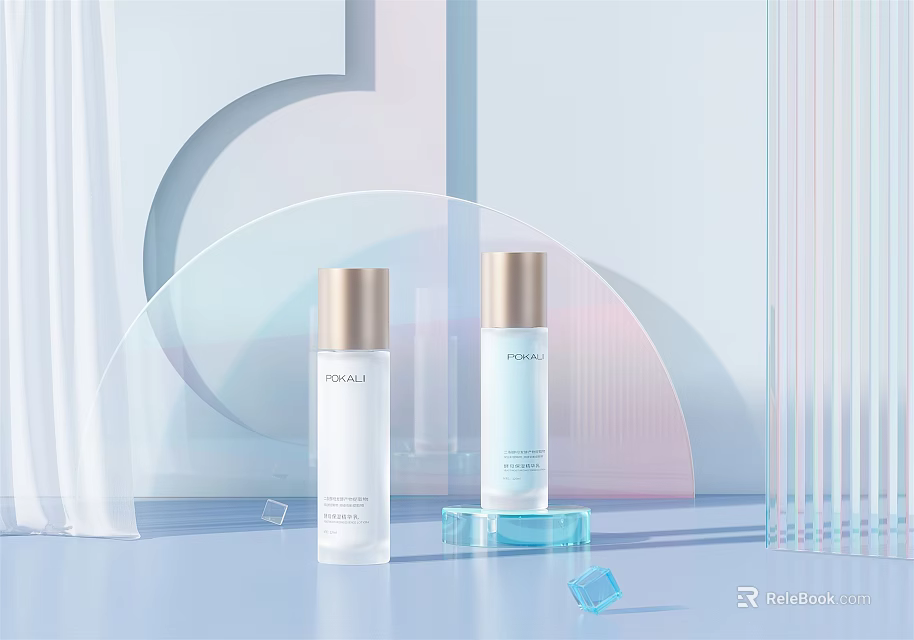 Elegant Perfume Cosmetics White Bottles with Gold Caps Modern Geometric 3d model 