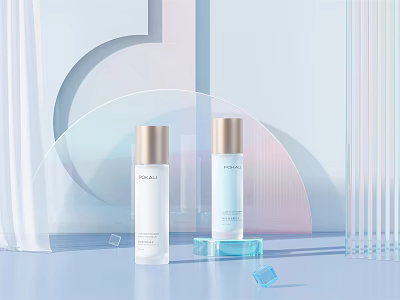 Elegant Perfume Cosmetics White Bottles with Gold Caps Modern Geometric 3d model