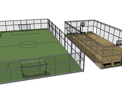 Enclosed Soccer Field With Green Turf Goalposts And Surrounding Fencing 3d model