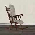 Classic Wooden Rocking Leisure Chair With Patterned Blanket In Light Interior Space Design