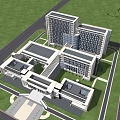 Modern Building Complex Architectural Design Featuring Connected Structures Glass Facades Green Lawns And Roads