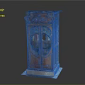 Antique Wooden Cabinet With Carved Design Double Doors Round Glass And Square Base