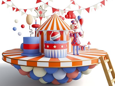 Cartoon Style Circus Theme Performance Stage April Fool's Day Scene Clown Christmas Clown Style 3d model