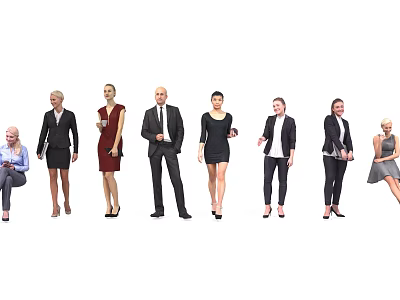 Group of Diverse People Standing in Different Poses Wearing Various Outfits 3d model