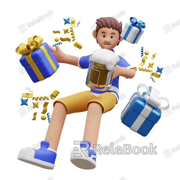 Cartoon Celebration Scene Cartoon Man Cartoon Gift Box Cartoon Man model