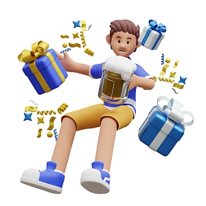 Cartoon Celebration Scene Cartoon Man Cartoon Gift Box Cartoon Man 3d model