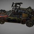 Apocalyptic Modified Battle Car With Spiked Front Roof Mounted Weapons And Metal Armor