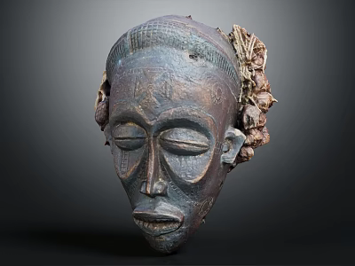 Handcrafted Traditional African Cultural Headpiece With Intricate Carvings And Woven Decorations 3d model