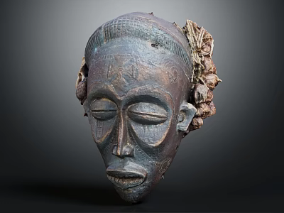 Handcrafted Traditional African Cultural Headpiece With Intricate Carvings And Woven Decorations 3d model