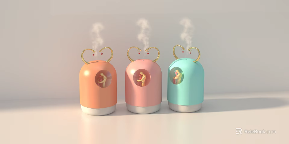 Colorful Daily Use Humidifiers With Crown Shaped Design And Cartoon Patterns Emitting Mist 3d model 