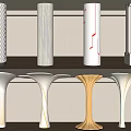 Modern Decorative Columns With Textured Surfaces Various Designs And Colors Displayed On Shelves