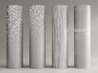 Gray Decorative Columns With Perforated Patterns And Modern Design Elements 3d model