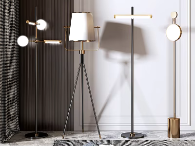 Modern Floor Lamps With Metal Frames And White Shades For Interior Decor 3d model