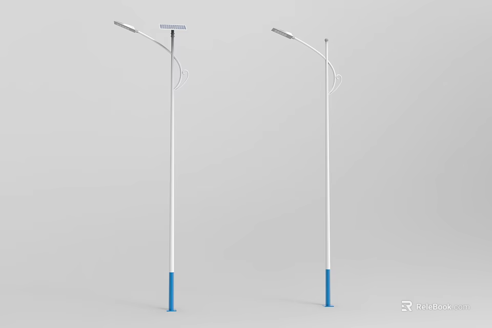 Modern Outdoor Street Lights With White Poles And Blue Base Design 3d model 
