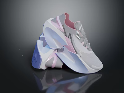 Modern Gray Pink Blue Sneakers With Streamlined Design And Lightweight Sole 3d model