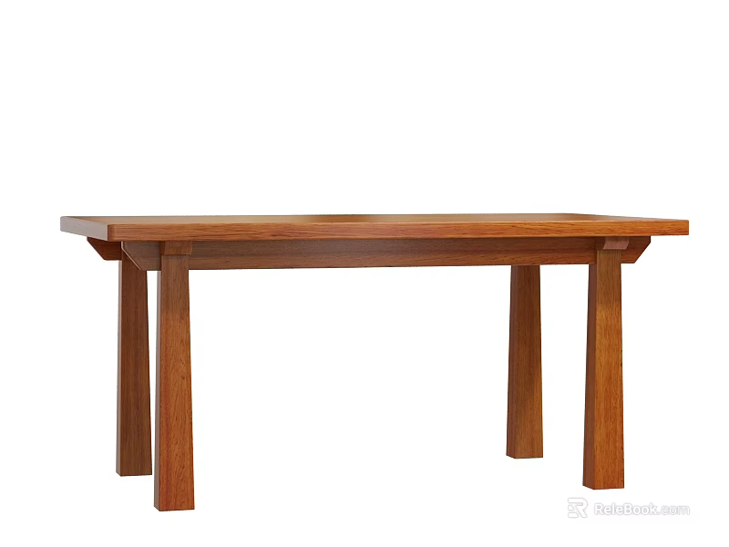 Solid Wooden Dining Table With Simple Design And Natural Wood Finish 3d model