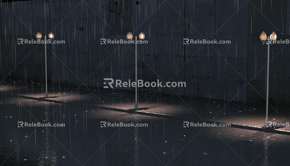 Modern street lamp rain street 3d model