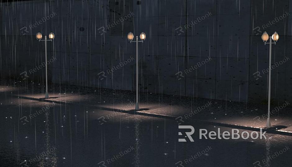 Modern street lamp rain street model