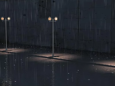 Outdoor Lights Illuminating Rainy Night With Wet Ground And Gray Wall 3d model Outdoor Lights Illuminating Rainy Night With Wet Ground And Gray Wall 3d model
