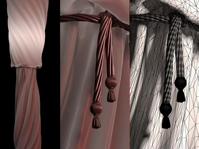 Elegant Curtain Design With Brown Tiebacks Tassels And Textured Fabric 3d model