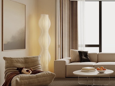 Casual Chair Cream Style Casual Chair Floor Lamp Single Chair Simple Log Style F888 3d model