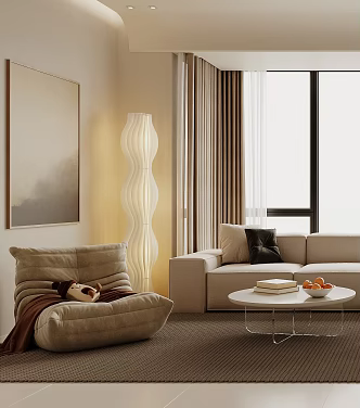 Casual Chair Cream Style Casual Chair Floor Lamp Single Chair Simple Log Style F888 3d model