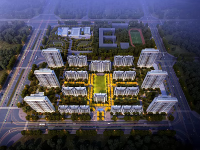 Detailed Aerial Planning Of Residential Area With Building Complex Green Spaces And Road Network 3d model