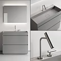Modern Gray Washbasin Vanity Interior With Mirror Faucet And Drawer Design