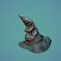 Tall Conical Wizard Hat With Worn Texture And Wide Brim On Blue Background